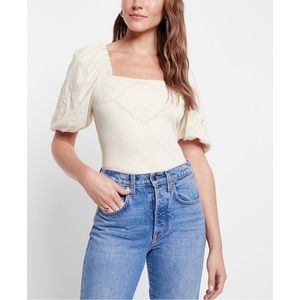 EXPRESS Embroidered Square Neck Puff Sleeve Top